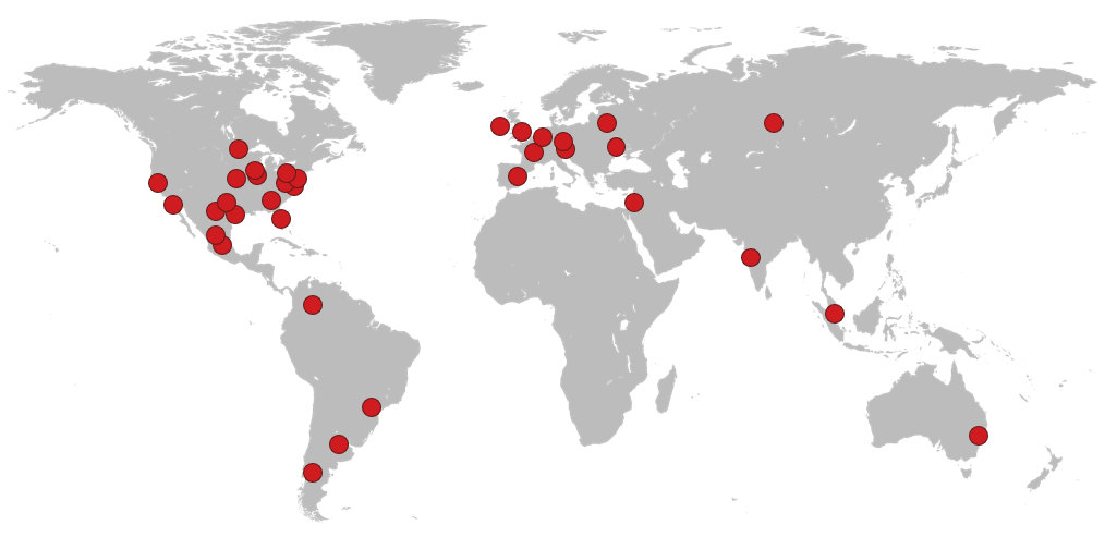 World map showing Wiglaf Pricing client locations across six continents